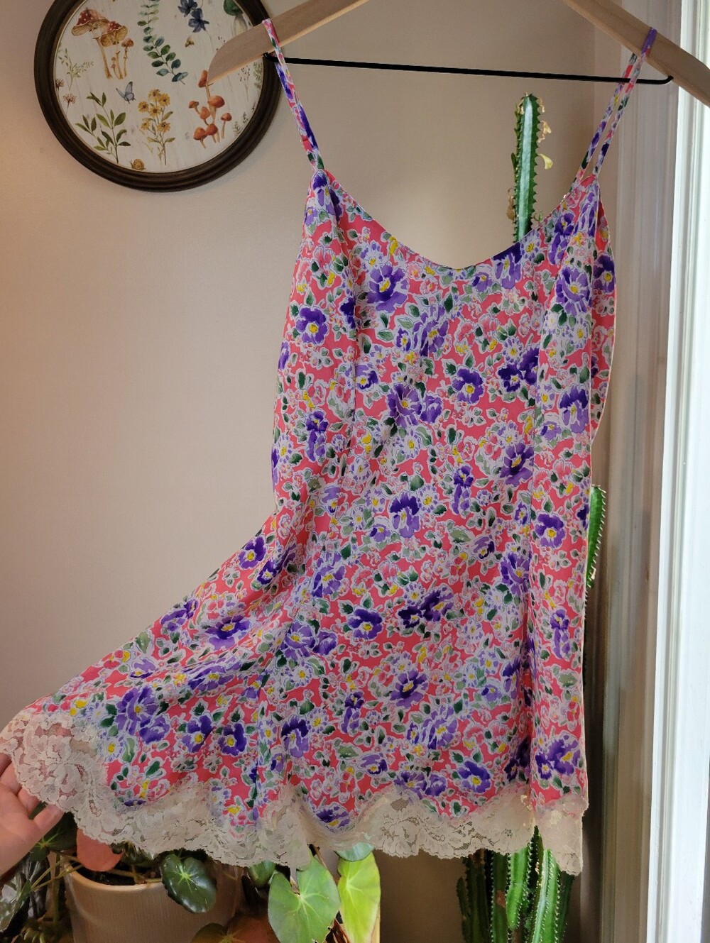 Vintage 1990s Victoria's Secret Pink Floral Satin Slip Dress, Size Womens Small